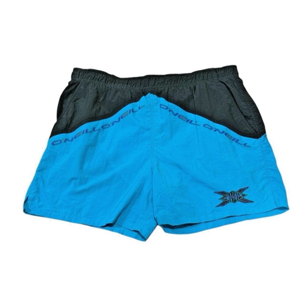 Vintage 80s 90s O’Neill Mens Large Turquoise Blue Embroidered Swim Trunks